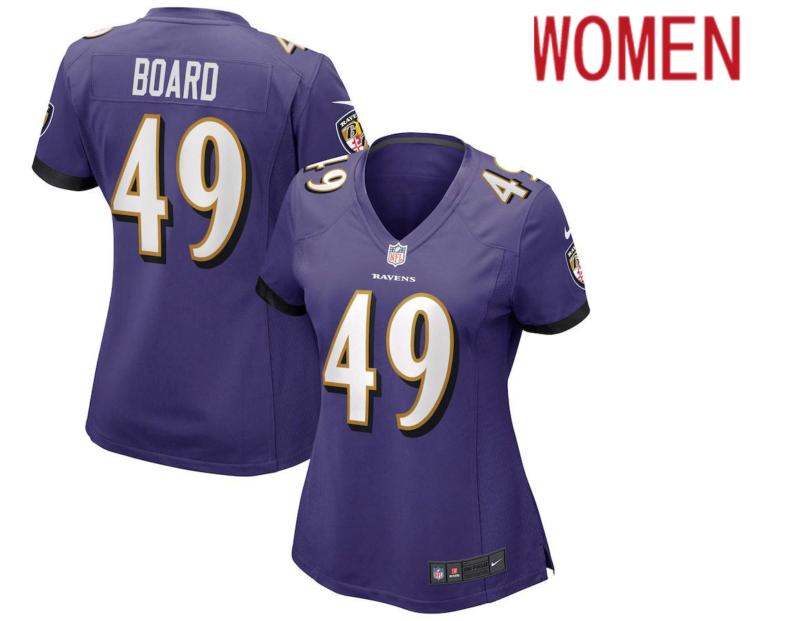 Women Baltimore Ravens 49 Chris Board Nike Purple Game NFL Jersey